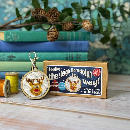 Leading The Sleigh, The Rudolph Way! Mini Matchbox Christmas Cross Stitch Kit