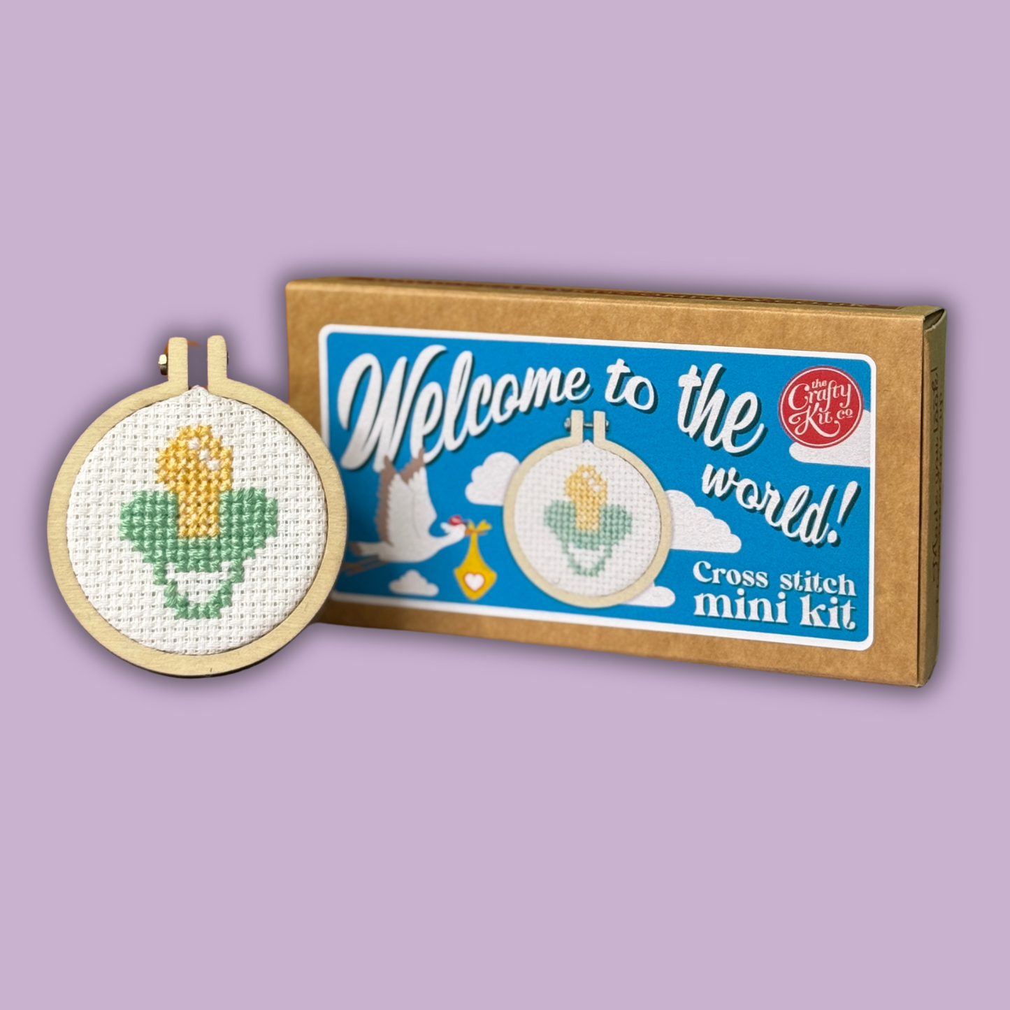 Welcome To The World! (Blue) Mini Matchbox Cross Stitch Kit