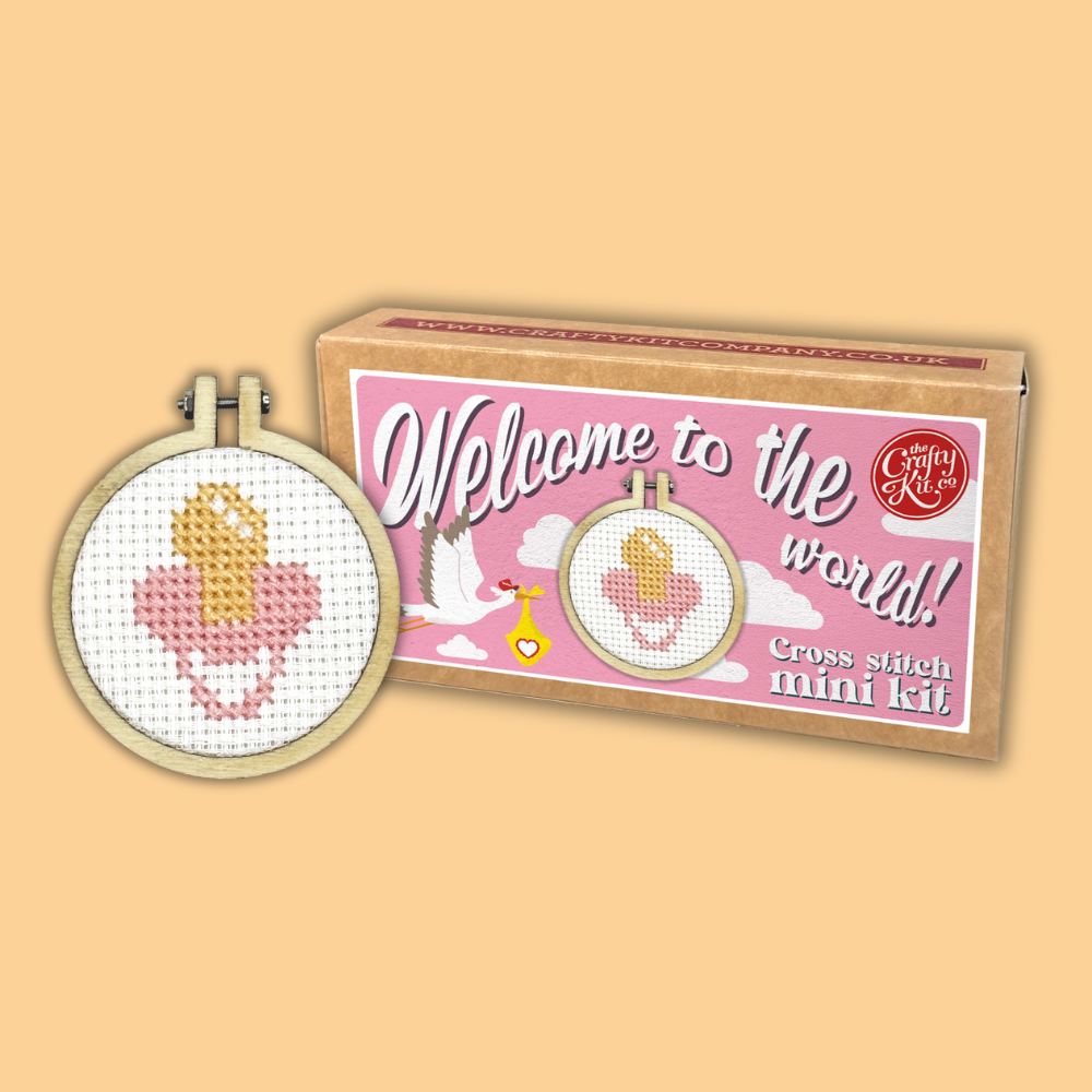 Welcome to The World (Pink) Mini Matchbox Cross Stitch Kit