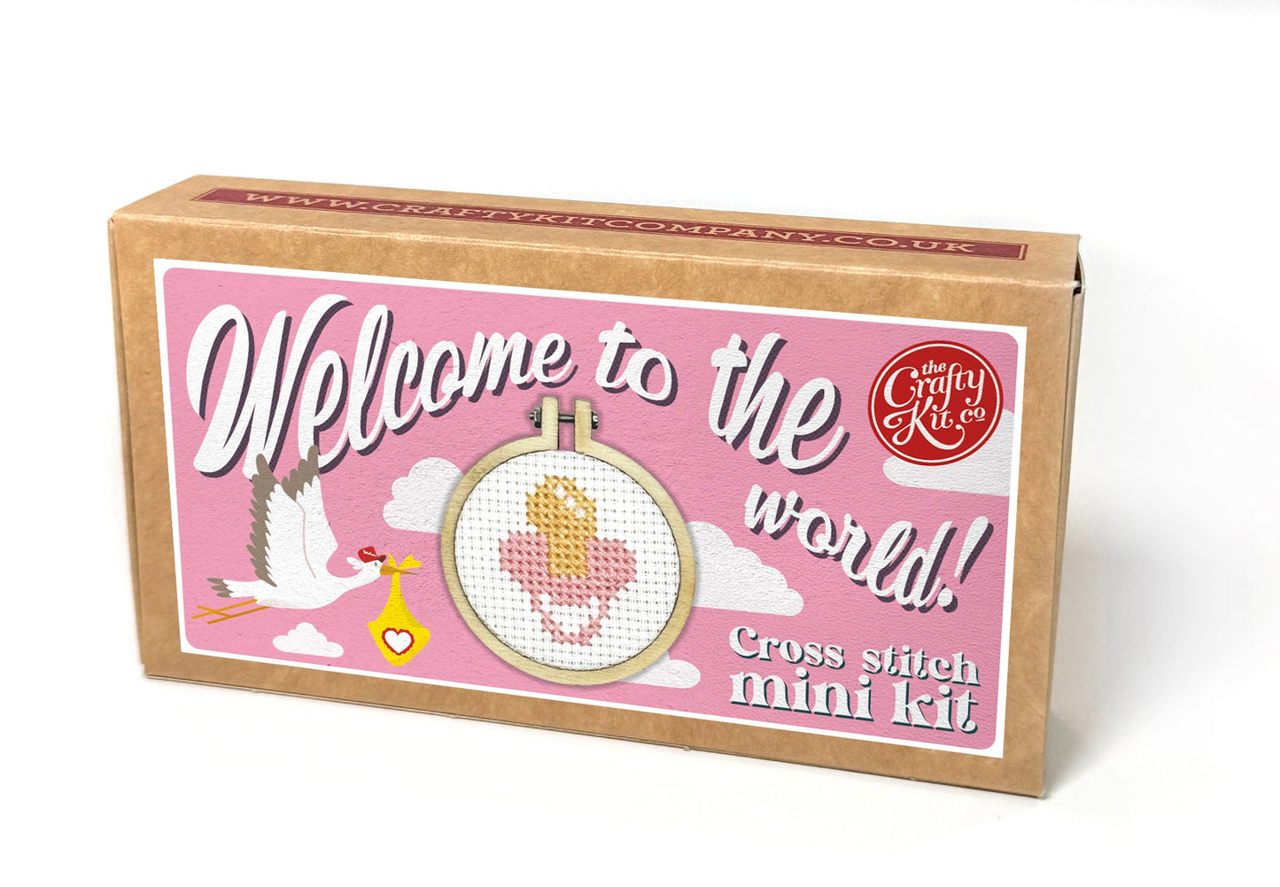 Welcome to The World (Pink) Mini Matchbox Cross Stitch Kit