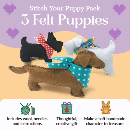 Three Felt Puppies Sewing Craft Kit