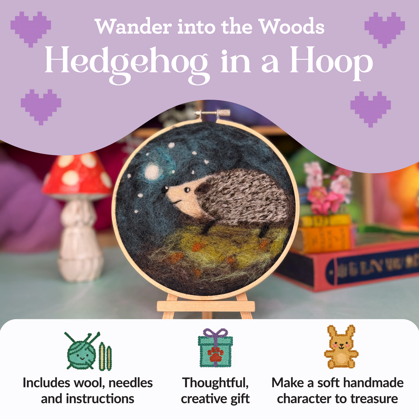Hedgehog in a Hoop Needle Felting Craft Kit