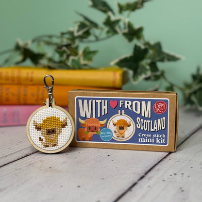 With Love from Scotland (Highland Cow) Mini Matchbox Cross Stitch Kit
