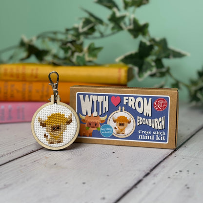 With Love from Edinburgh (Highland Cow) Mini Matchbox Cross Stitch Kit