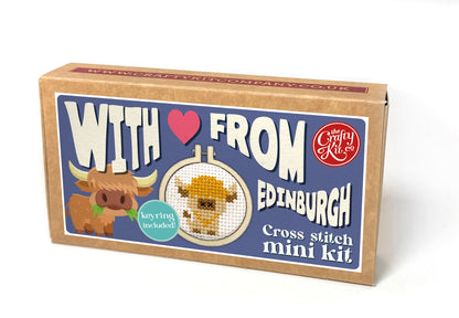 With Love from Edinburgh (Highland Cow) Mini Matchbox Cross Stitch Kit