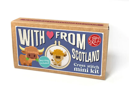 With Love from Scotland (Highland Cow) Mini Matchbox Cross Stitch Kit